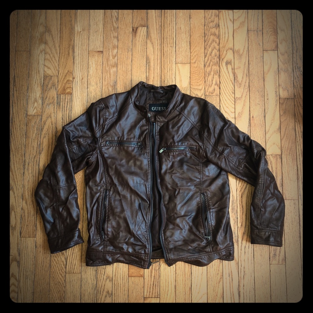 GUESS Brown Men’s Leather Jacket size Medium